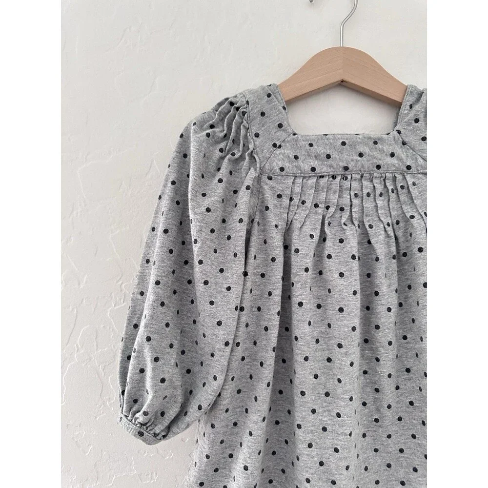 Baby Gap 3T 3 Years Girls Gray Dress Polka Dots Long Sleeve Toddler 100% Cotton